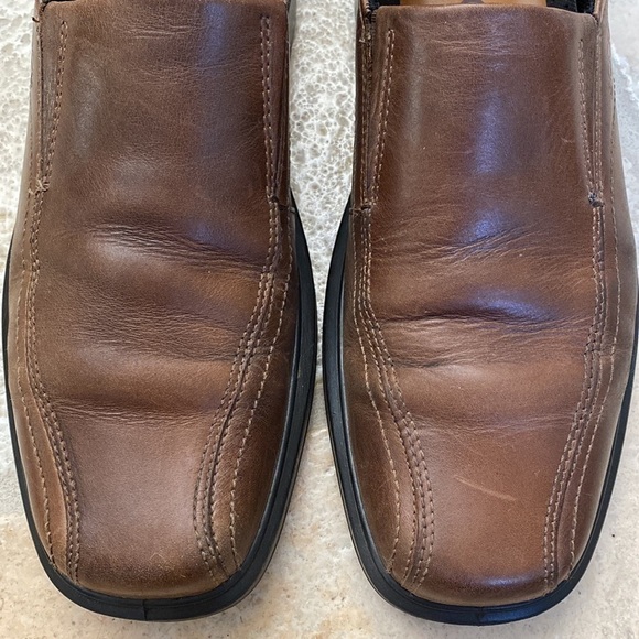 Ecco Mens Brown Leather slip on Loafers shoes Size 44 (10) stretch classic - Picture 9 of 9